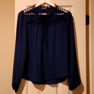 Express small long sleeve navy blouse